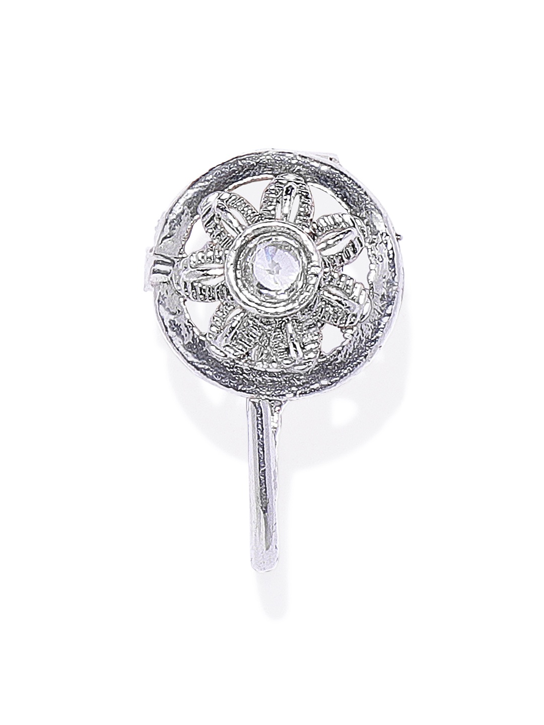 

AccessHer Silver-Plated Textured Oxidised Handcrafted CZ-Studded Nosepin