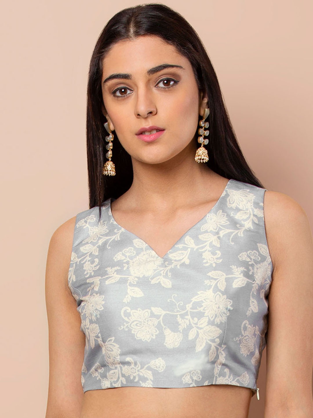 

INDYA Women Blue Printed Ethnic Crop Top