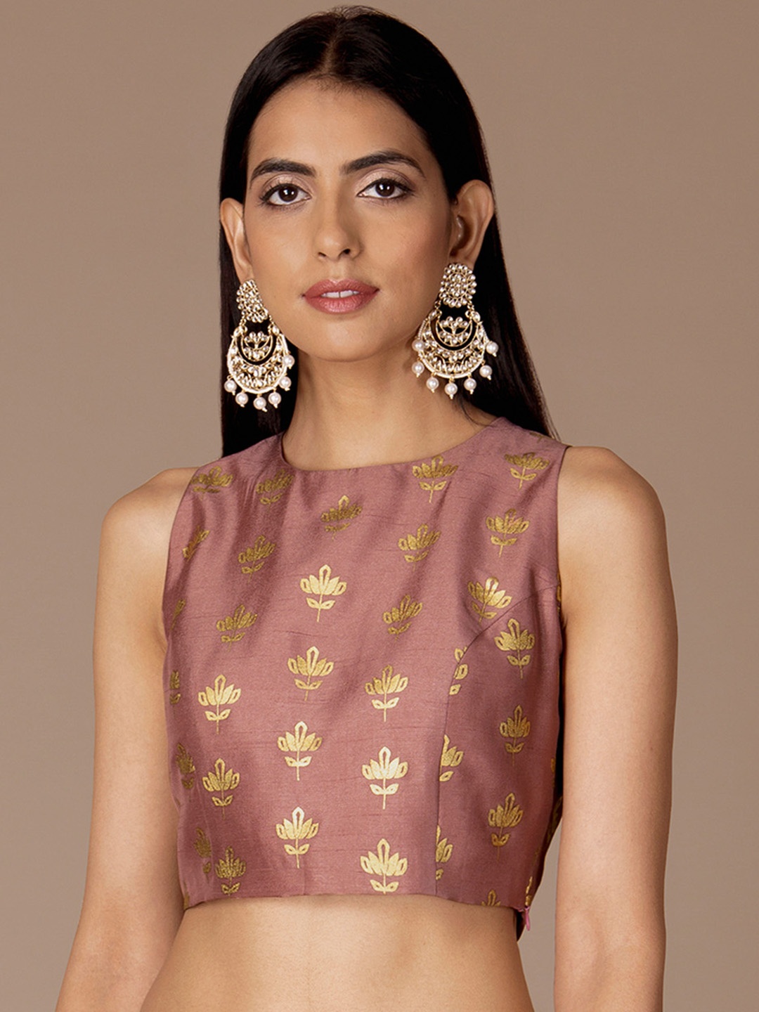 

INDYA Women Pink Printed Ethnic Crop Top