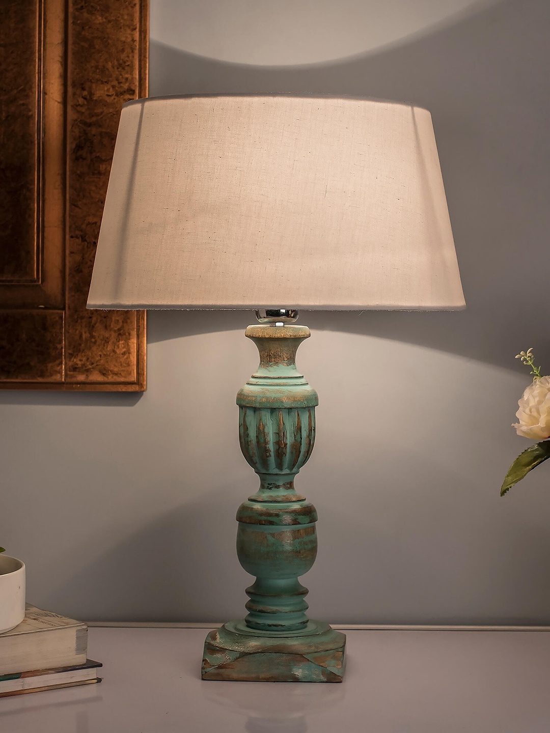 

Homesake Blue & White Solid Bedside Standard Table Lamp with Shade