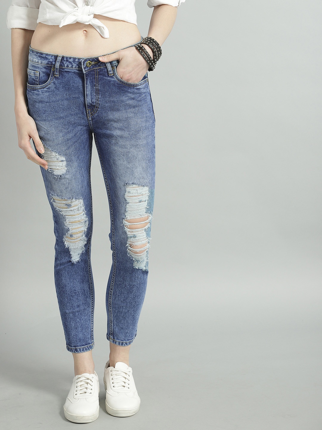 

The Roadster Lifestyle Women Blue Skinny Fit Highly Distressed Stretchable Jeans