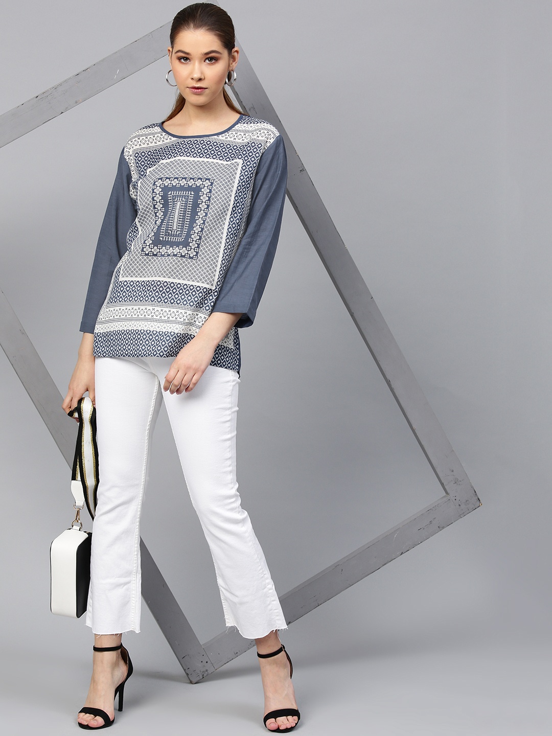 

STREET 9 Women Blue & White Printed Top
