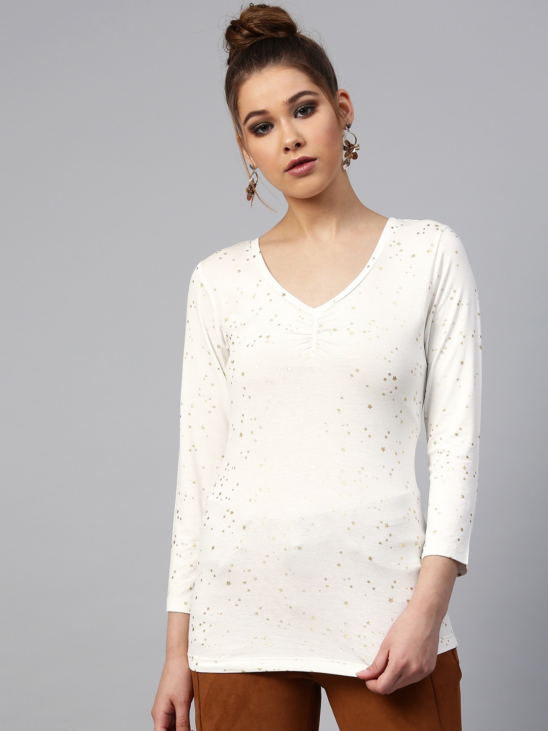 

STREET 9 Women White & Golden Printed Top