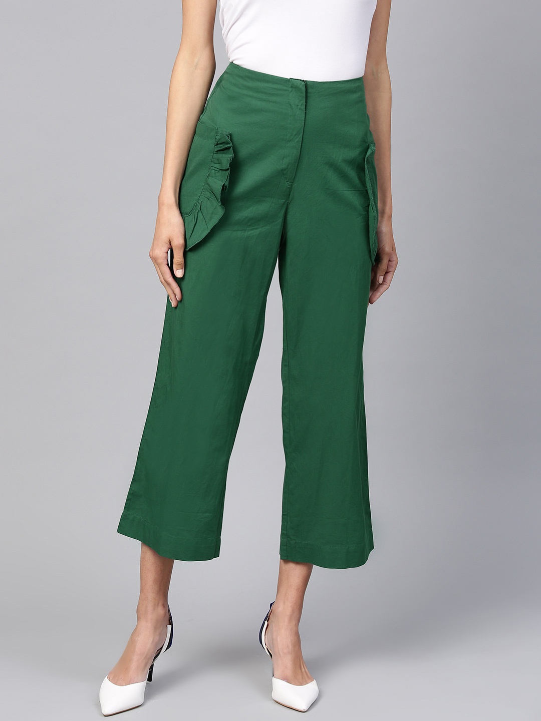 

STREET 9 Women Green Regular Fit Solid Culottes