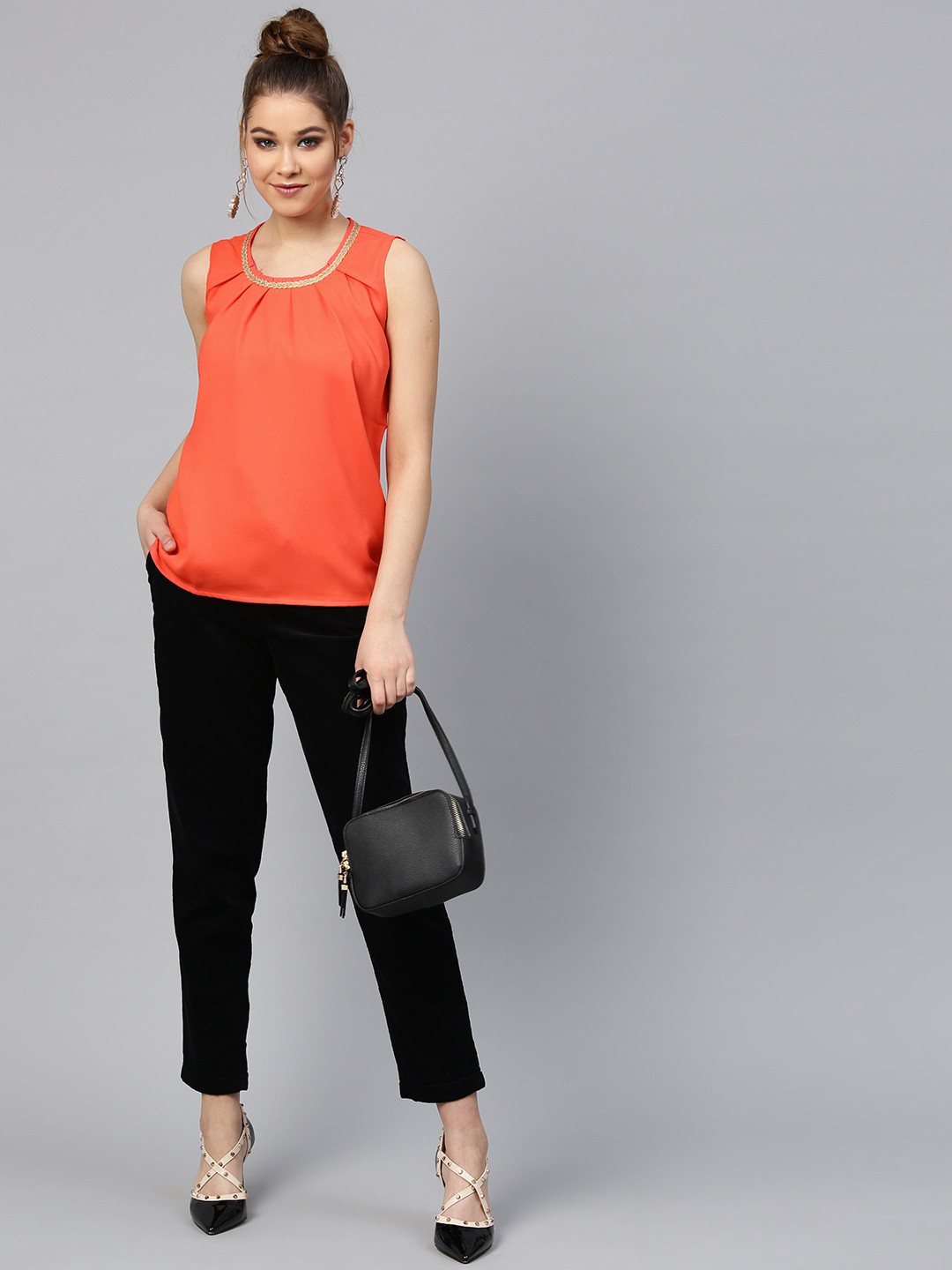 

STREET 9 Women Coral Orange Solid Top