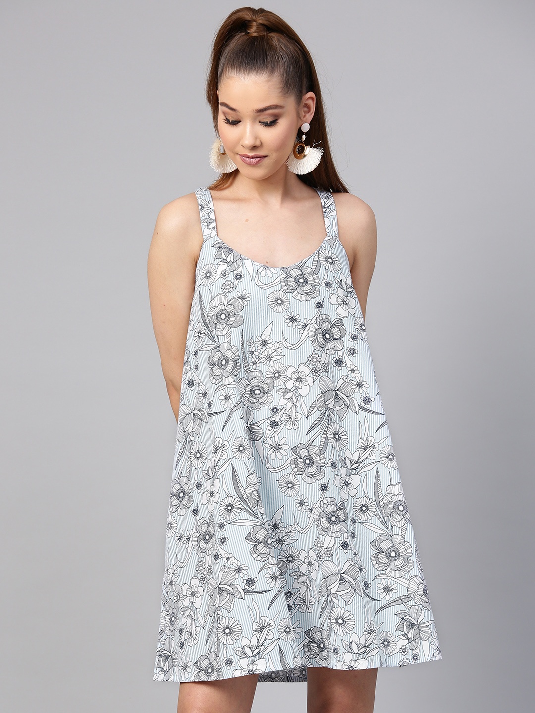 

STREET 9 Women Blue & White Printed A-Line Dress