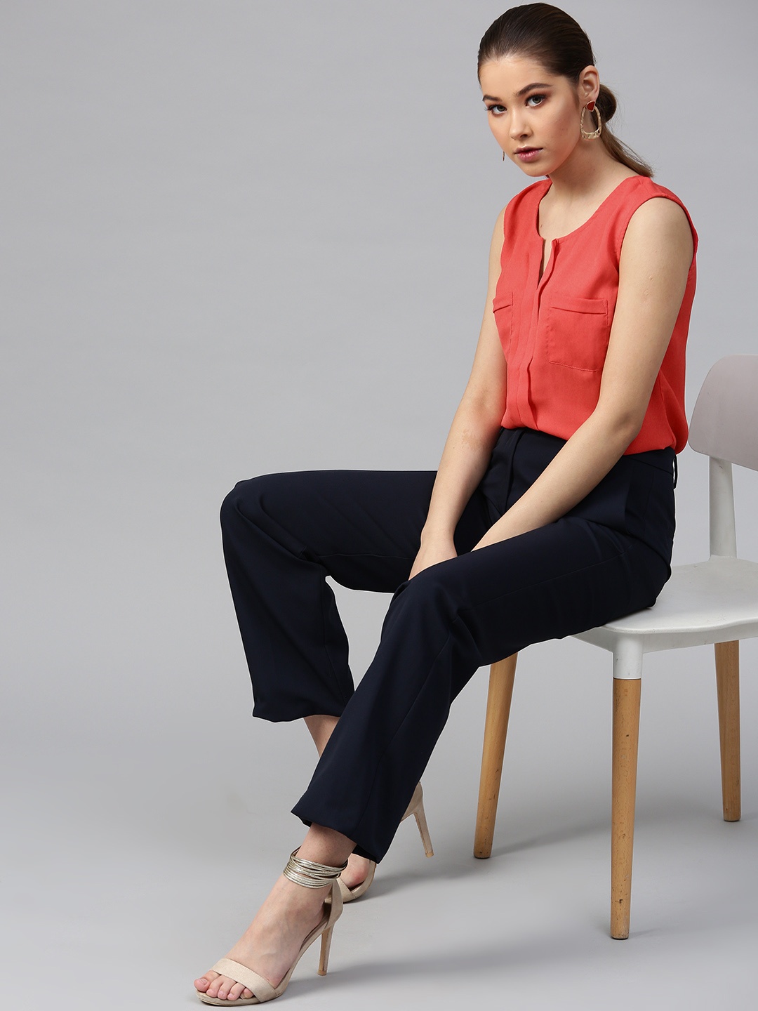 

STREET 9 Women Coral Orange Solid Top