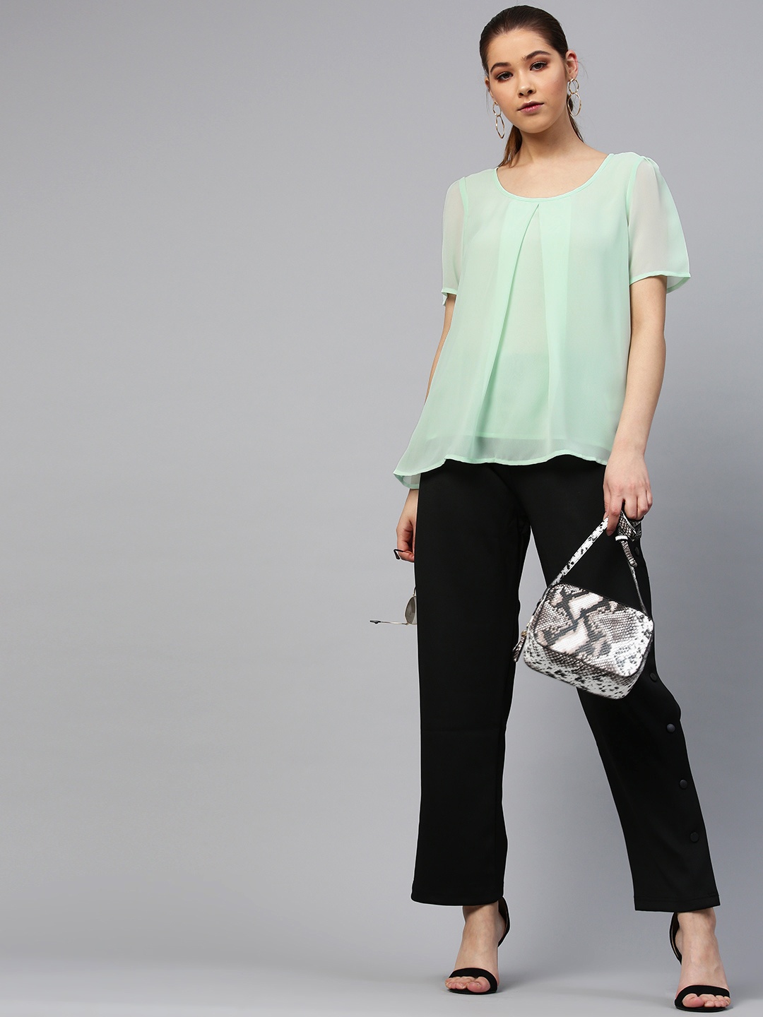 

STREET 9 Women Mint Green Solid A-Line Top