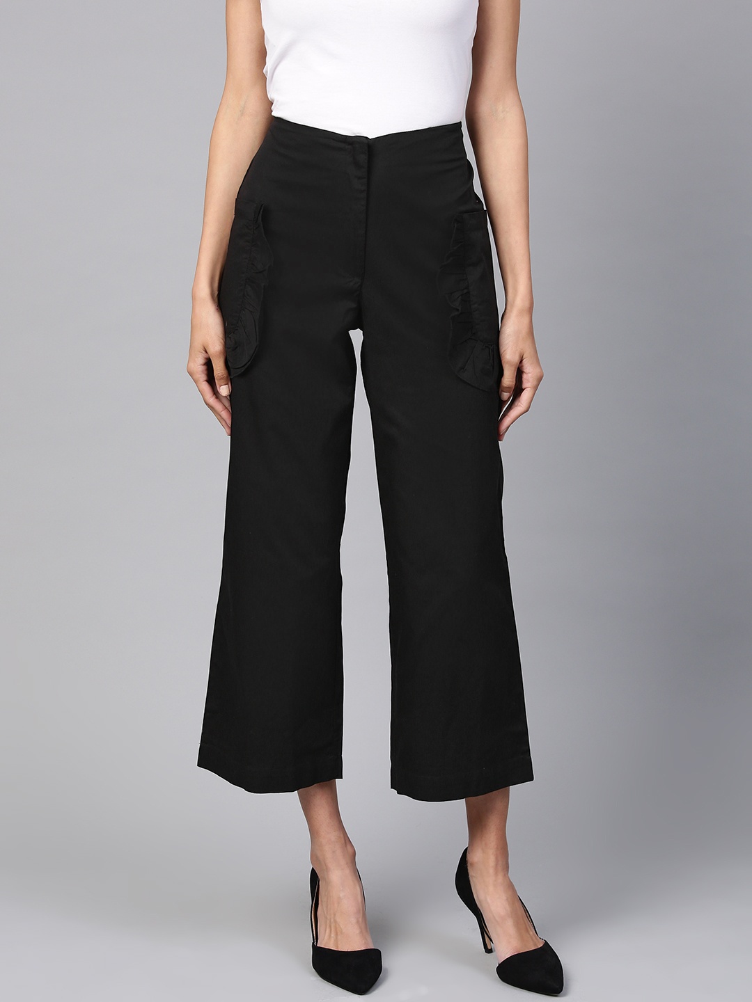 

STREET 9 Women Black Regular Fit Solid Culottes