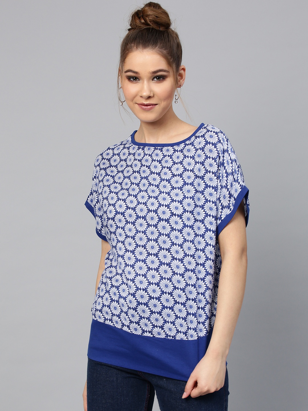 

STREET 9 Women Blue & White Printed Top