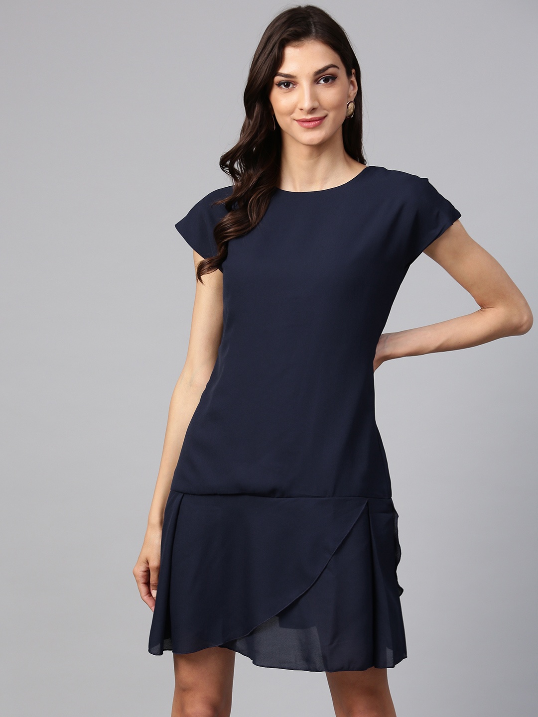 

STREET 9 Women Navy Blue Solid A-Line Dress