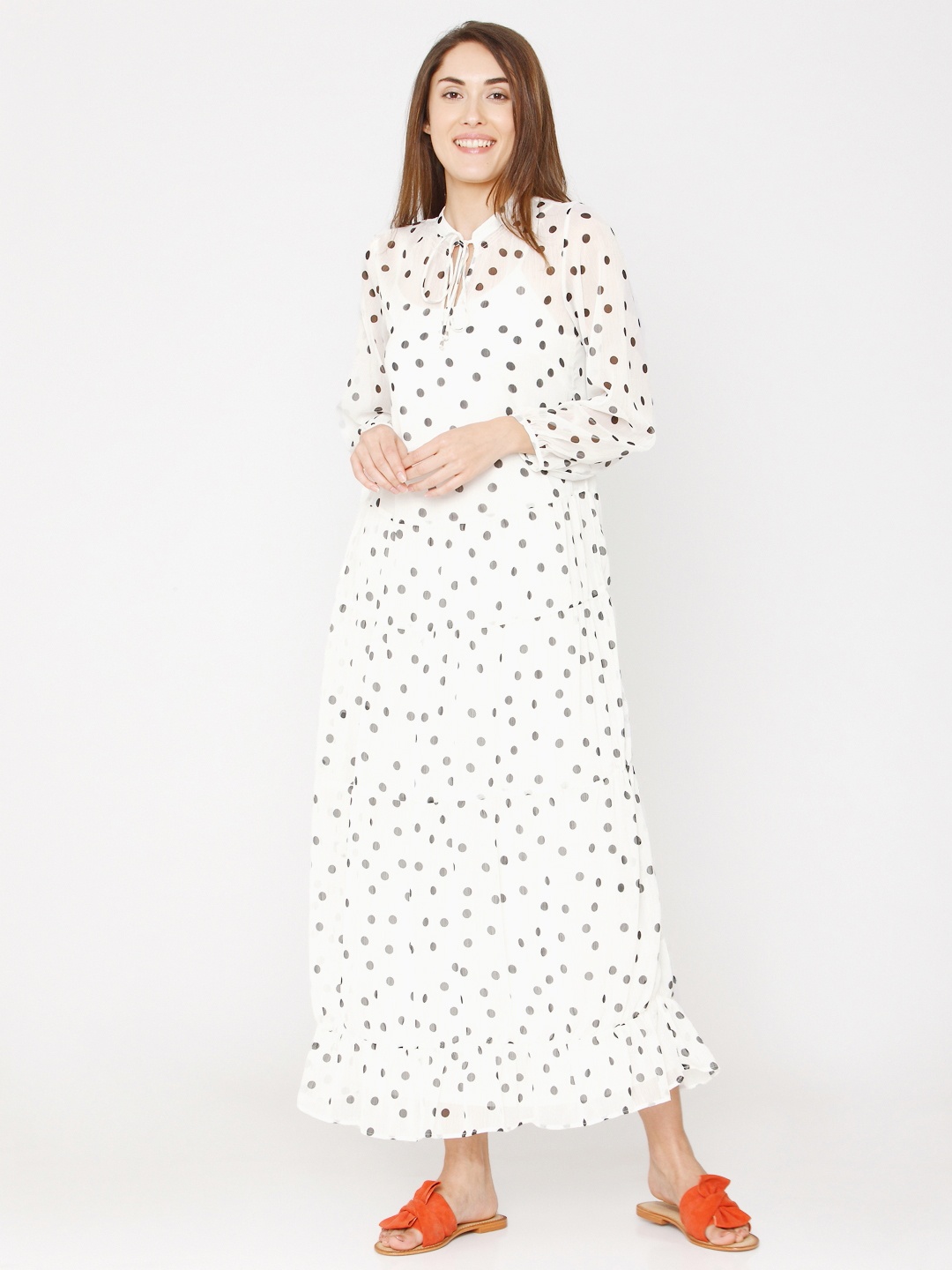 

Vero Moda Women White & Black Printed Maxi Dress