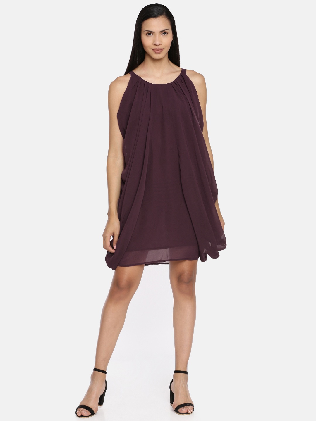 

Vero Moda Women Burgundy Solid A-Line Dress