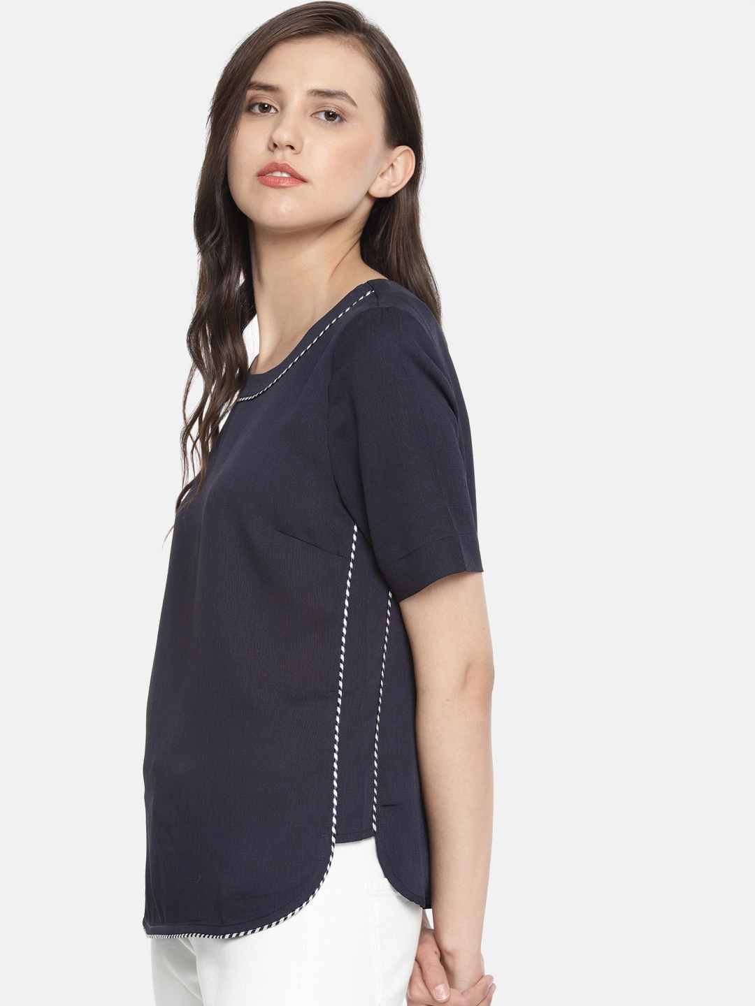

Vero Moda Women Navy Solid Top, Navy blue