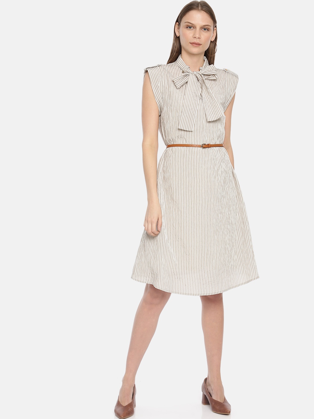 

Vero Moda Women Off-White & Beige Striped Fit & Flare Dress