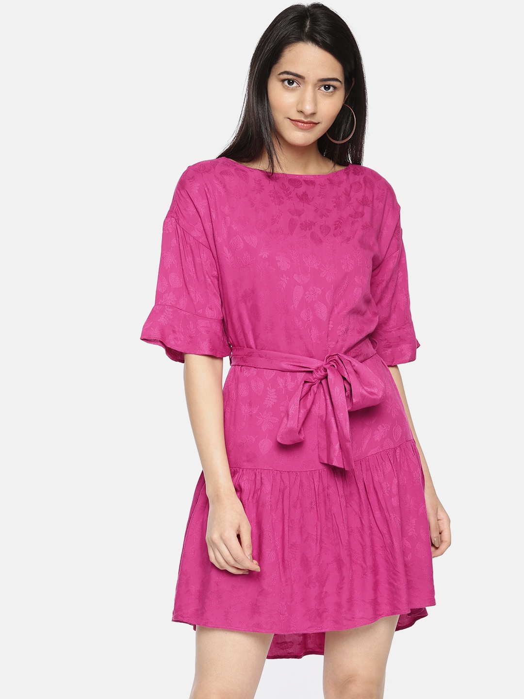 

Vero Moda Women Pink Self Design Drop-Waist Dress, Fuchsia