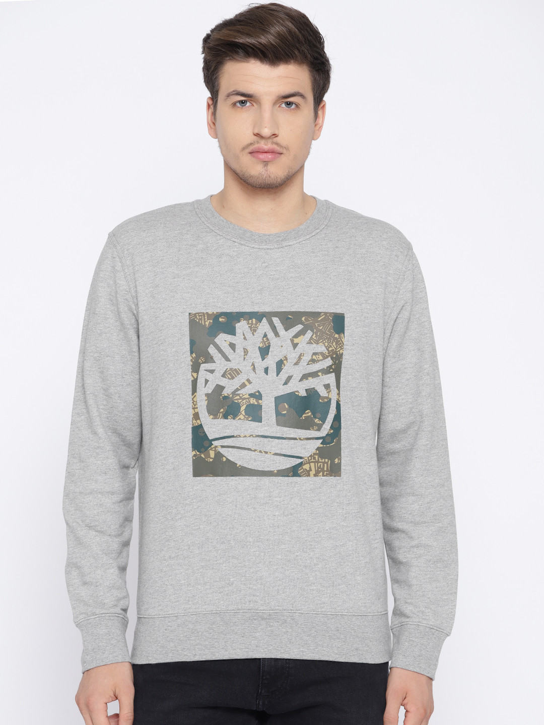 

Timberland Men Grey Melange Printed AF Exeter River Logo Crew Medi Sweatshirt