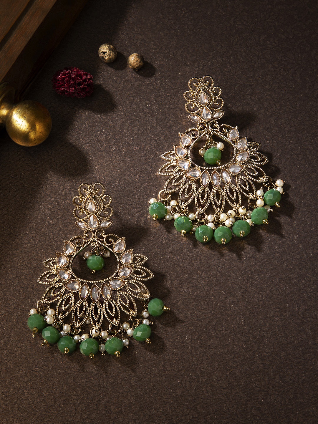 

Rubans Gold-Toned & Green Circular Chandbalis