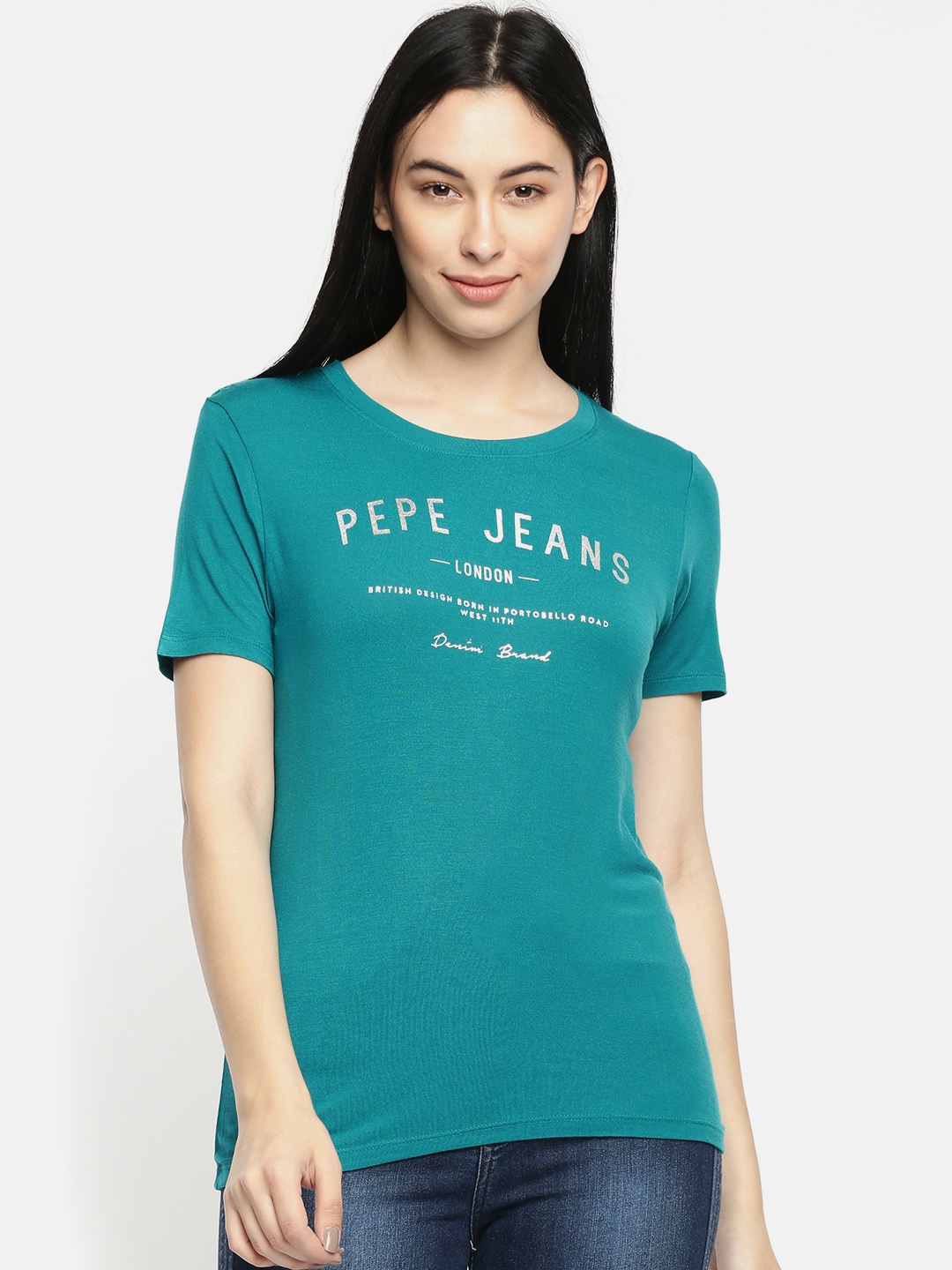 

Pepe Jeans Women Blue Printed Round Neck T-shirt