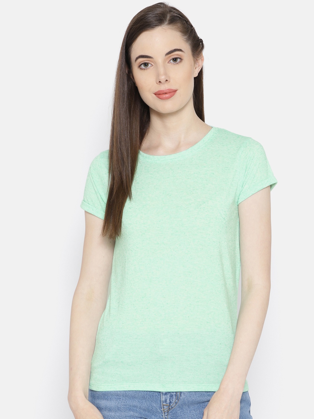 

Pepe Jeans Women Sea Green Solid Round Neck T-shirt