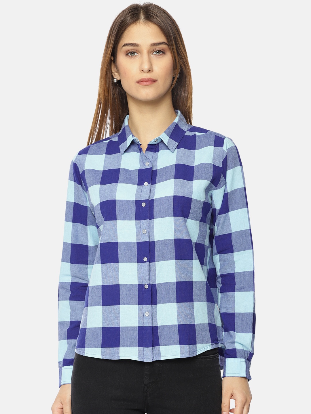 

Pepe Jeans Women Blue Regular Fit Checked Casual Shirt