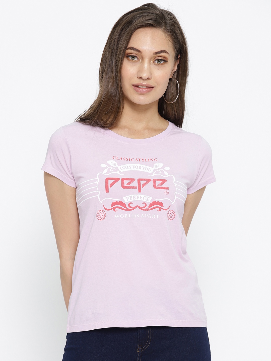 

Pepe Jeans Women Lavender Printed Round Neck T-shirt