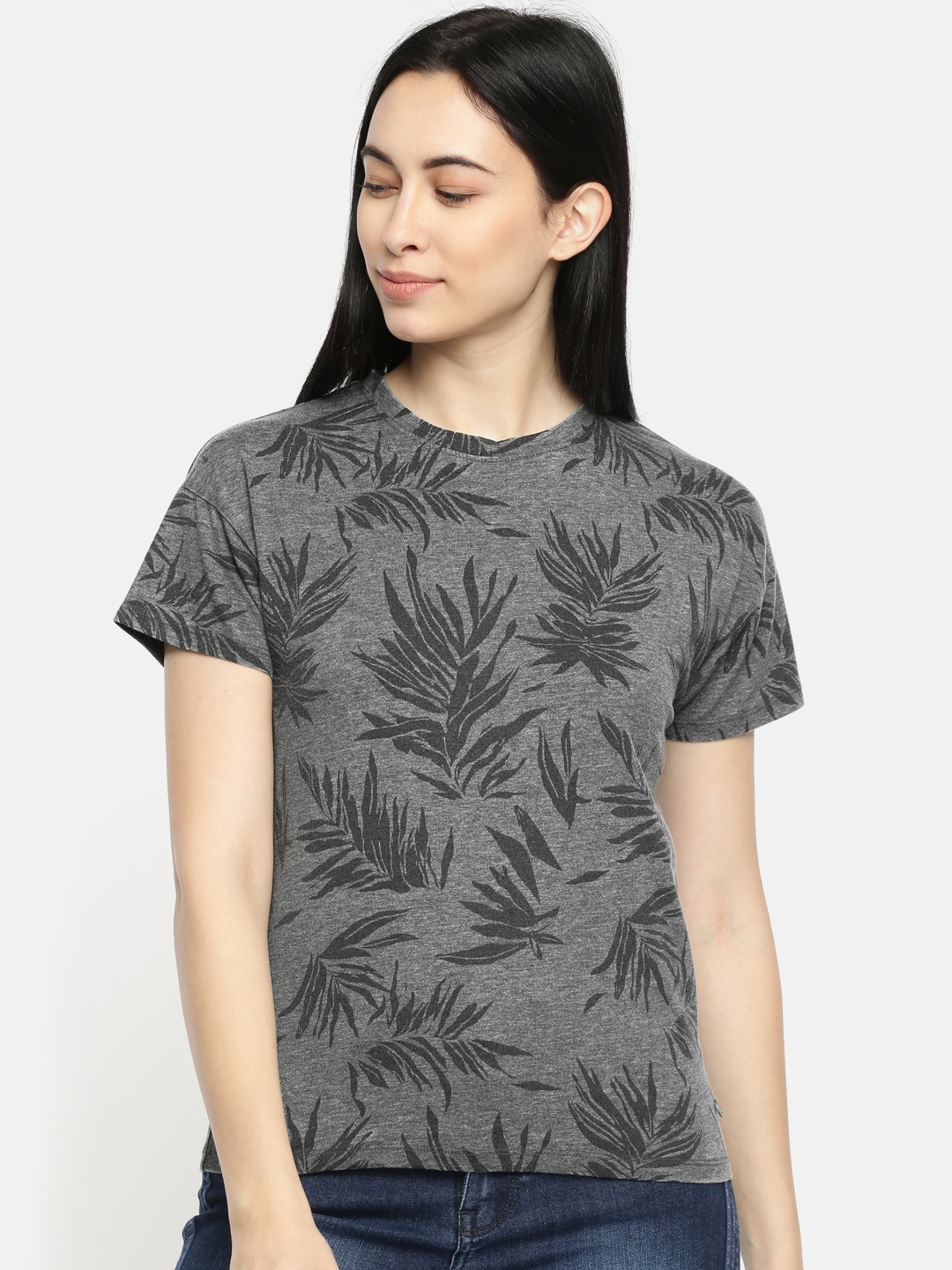 

Pepe Jeans Women Charcoal Printed Round Neck T-shirt