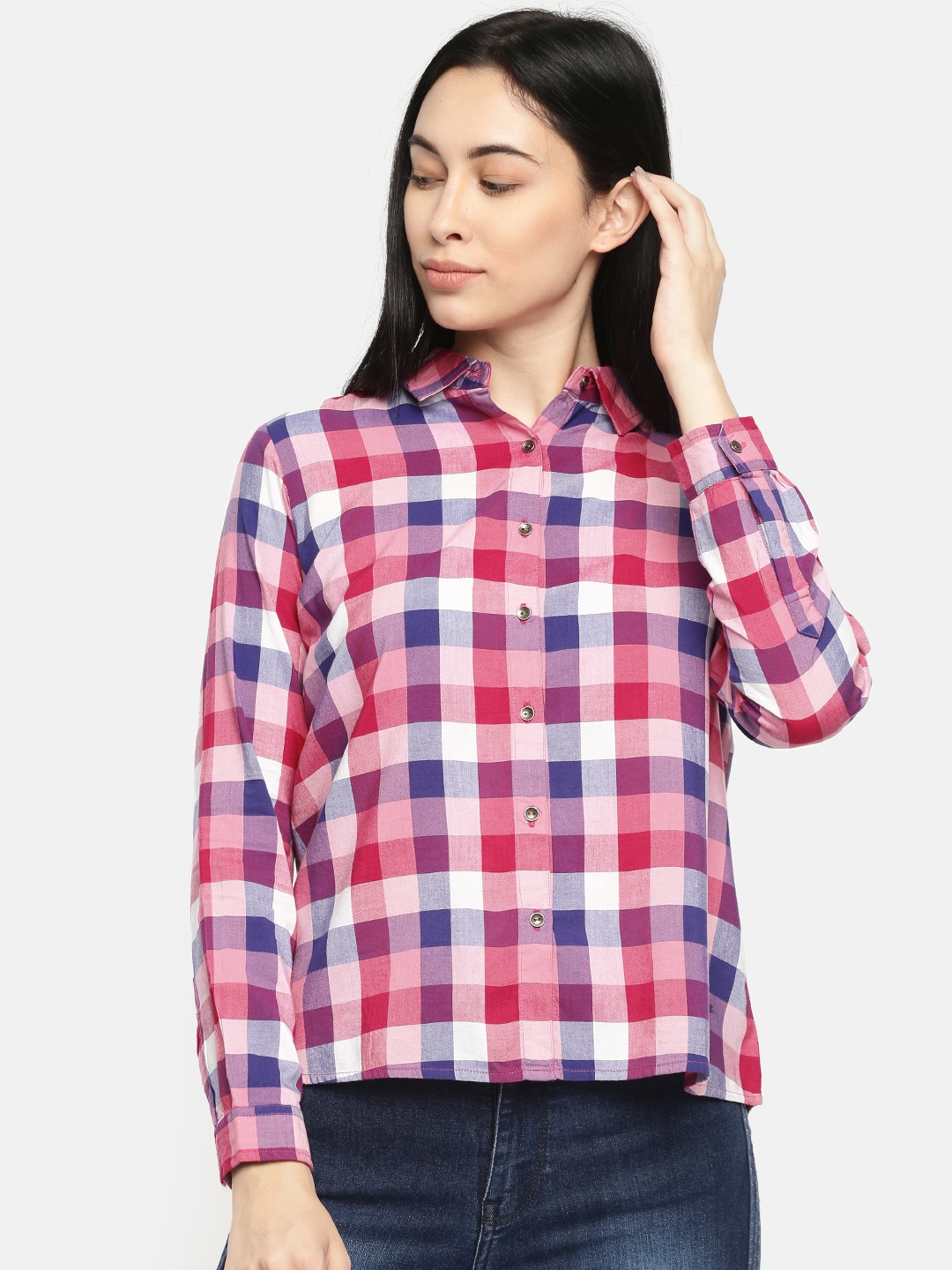 

Pepe Jeans Women Red & Purple Regular Fit Checked Casual Shirt