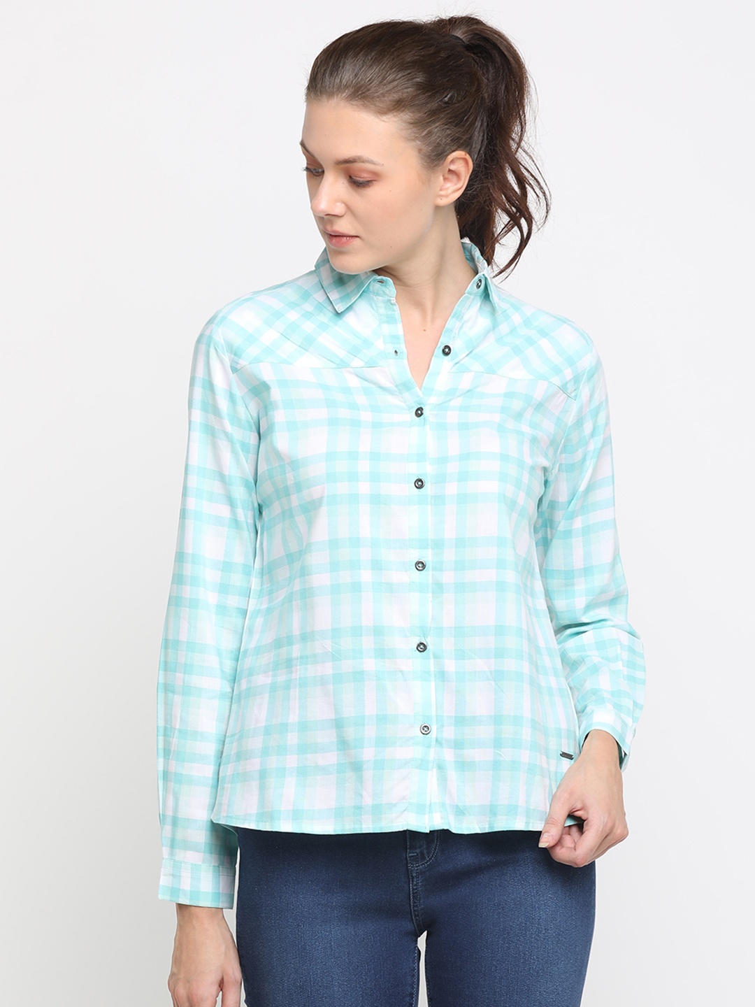 

Pepe Jeans Women Green Regular Fit Checked Casual Shirt