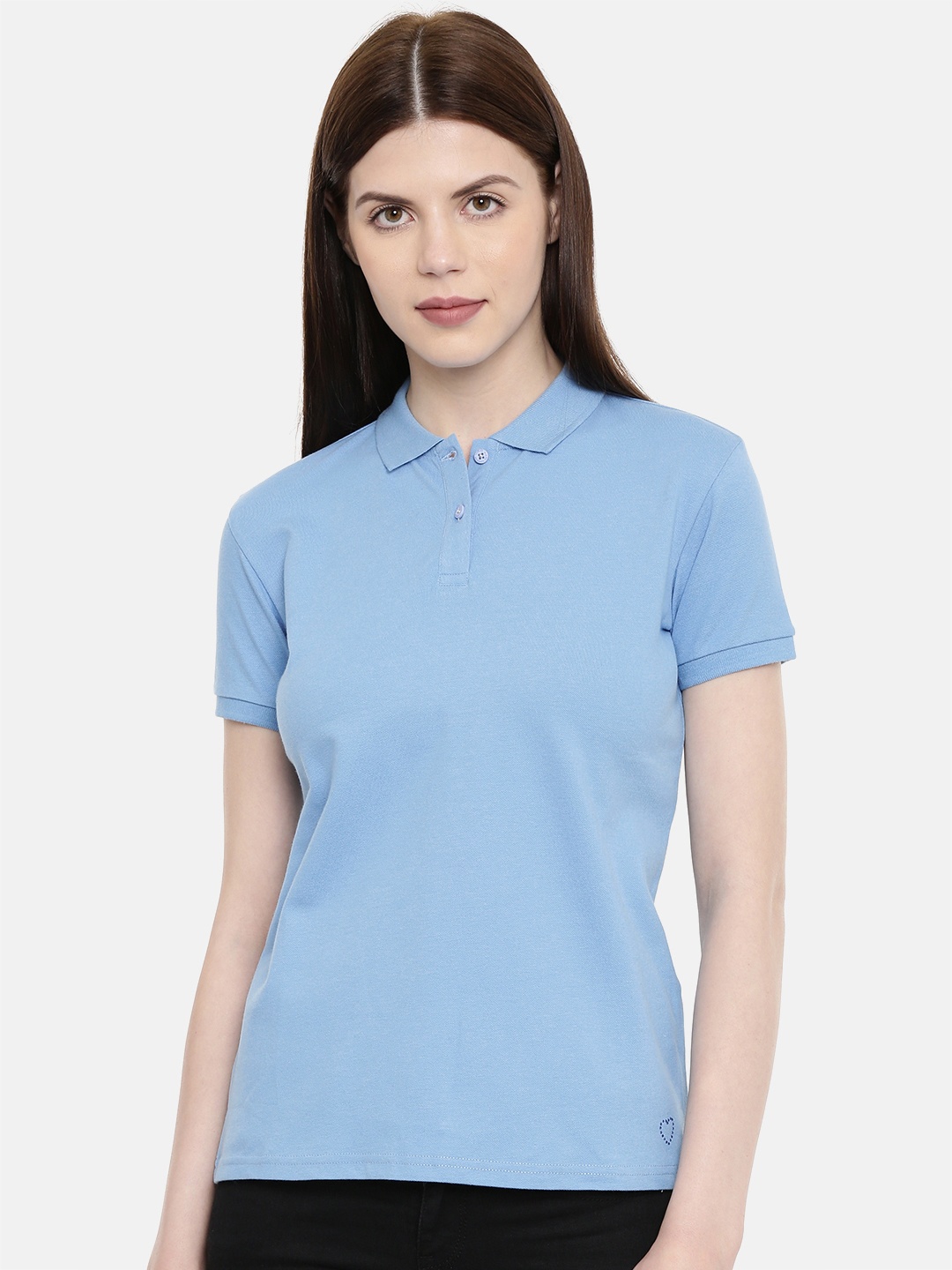 

Pepe Jeans Women Blue Solid Polo Collar T-shirt