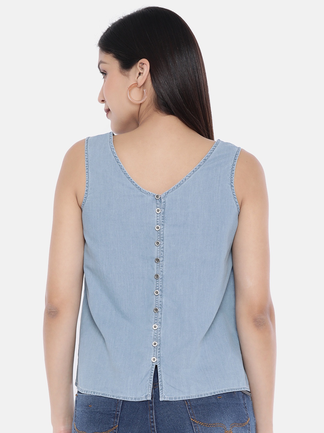 

Pepe Jeans Women Blue Chambray Solid Top