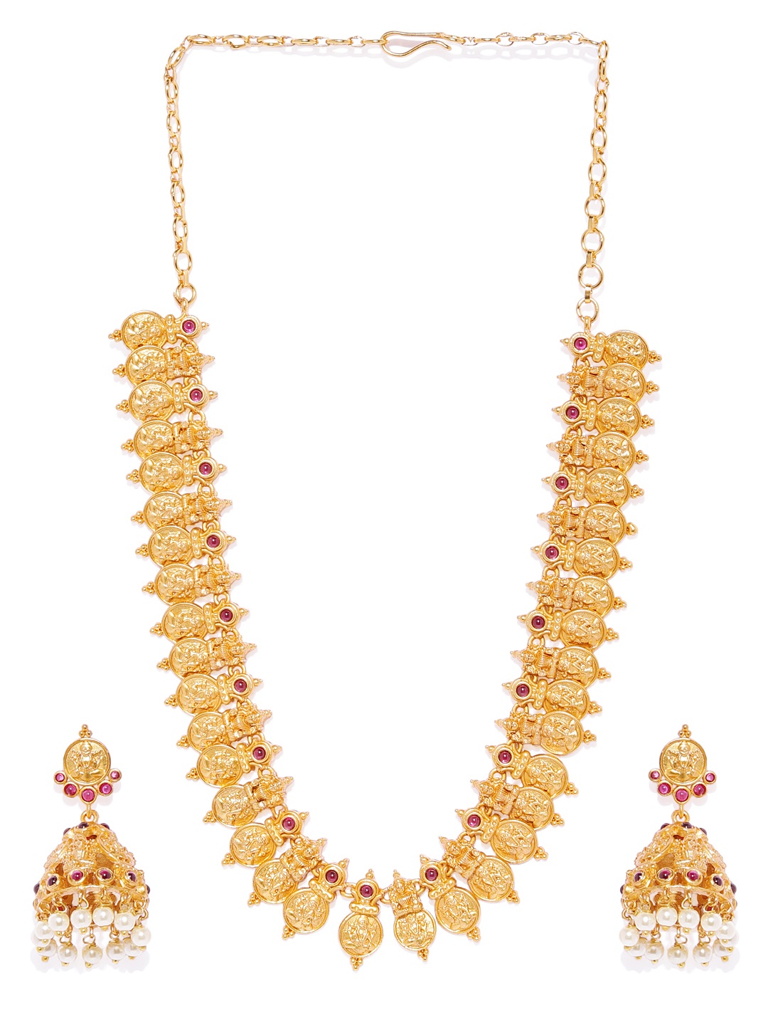 

Peora Gold-Plated & Pink Temple Designer Goddess Laxmi Jewellery Set