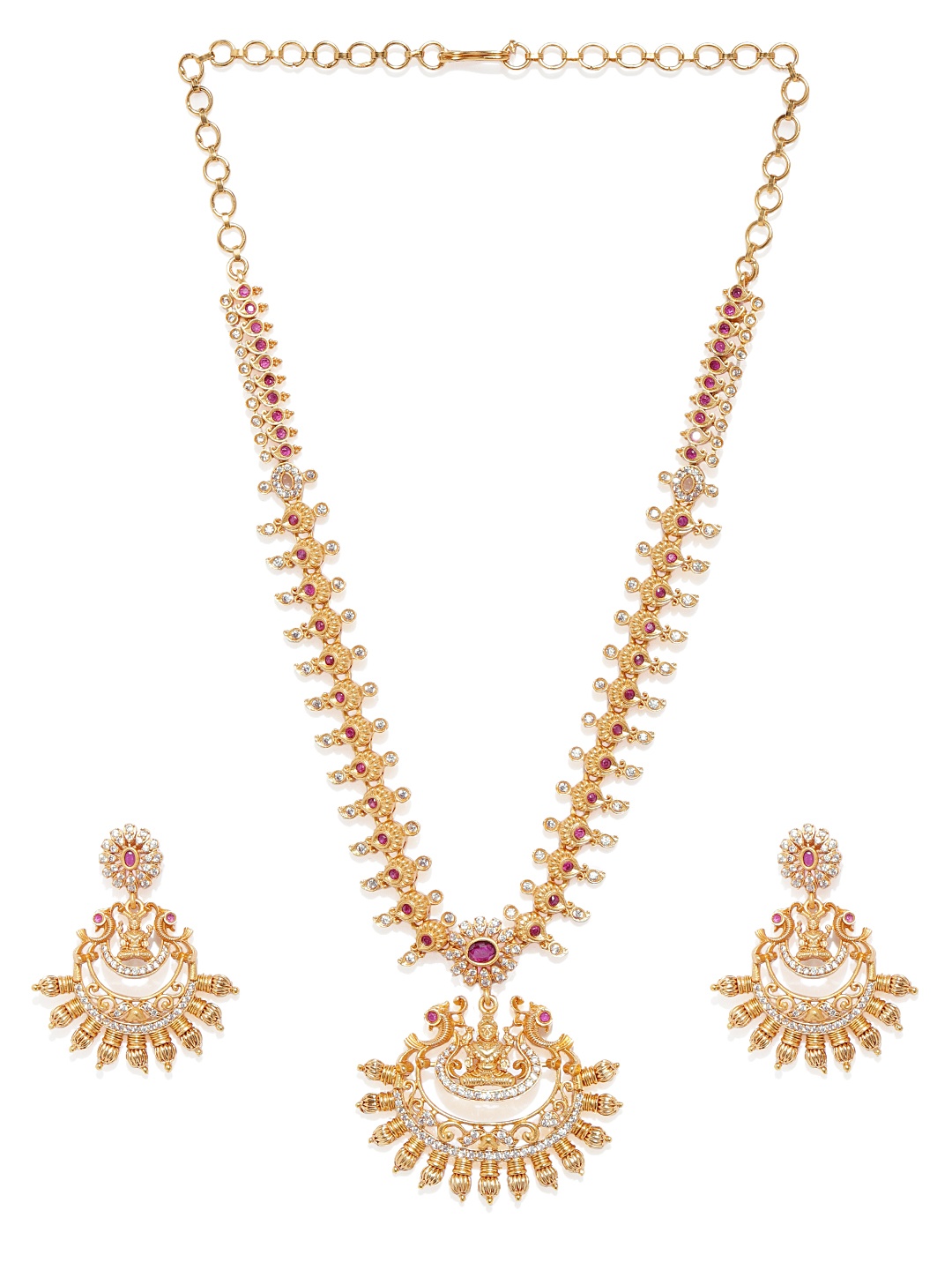 

Peora Gold-Plated & White Temple Goddess Laxmi Jewellery Set