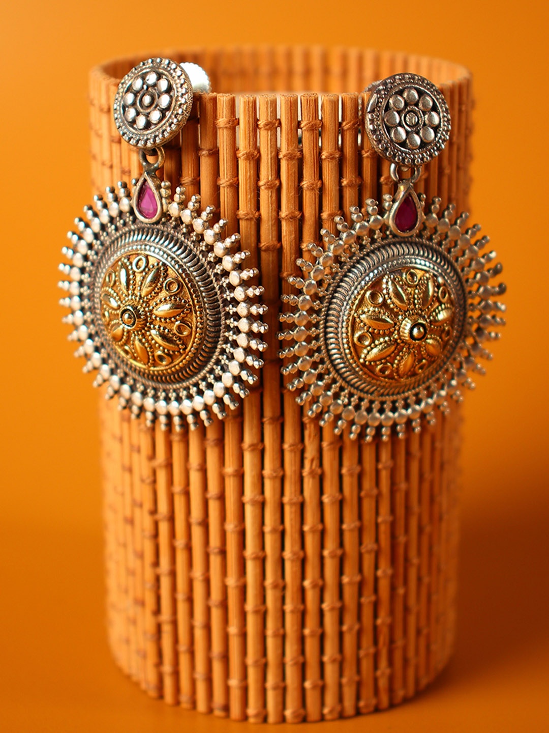 

Peora Silver-Toned Circular Drop Earrings