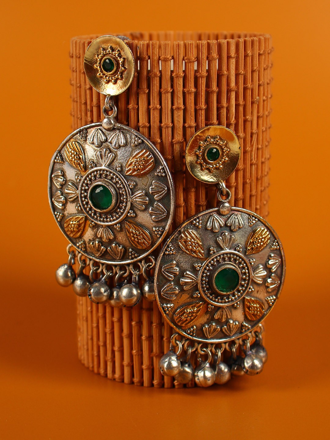 

Peora Silver-Toned Circular Drop Earrings