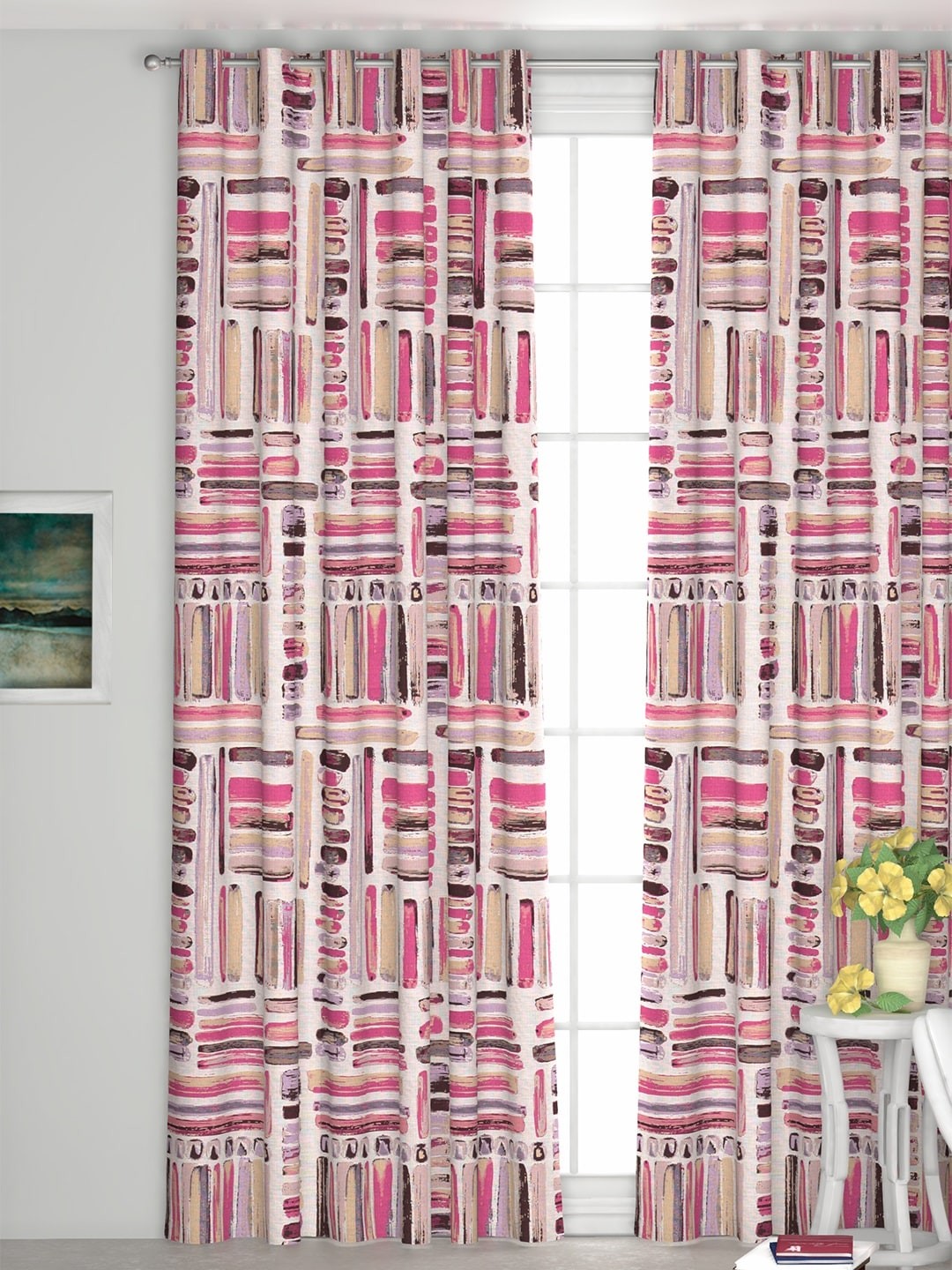 

GM Pink & Beige Single Door Curtains