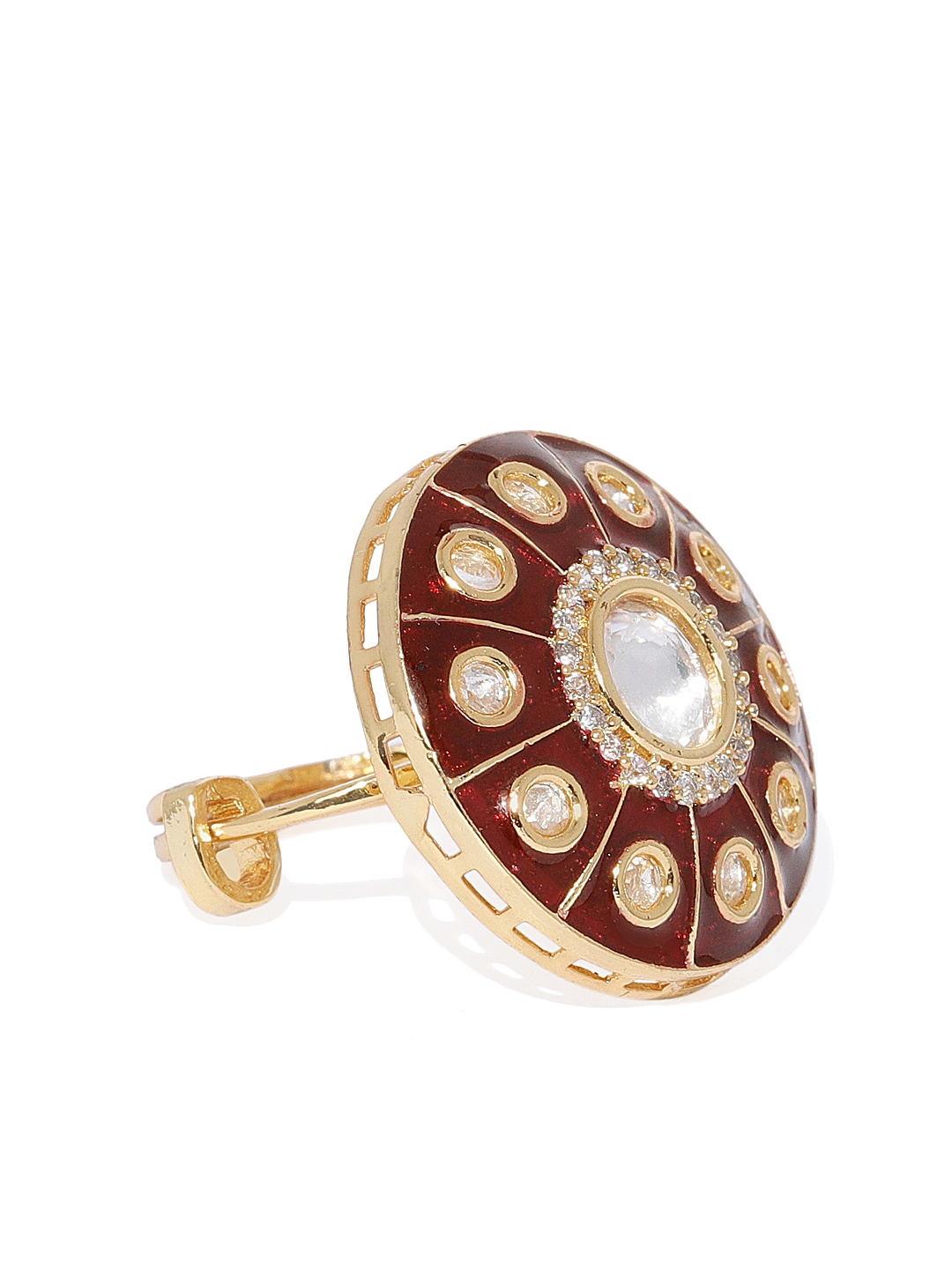 

Peora Women 18K Gold Plated Traditional Wedding Meena Work Kundan Pearl Adjustable Ring, Maroon