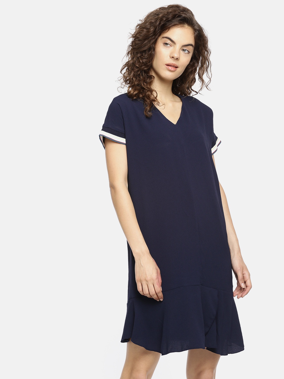 

Pepe Jeans Women Navy Blue Solid Drop-Waist Dress