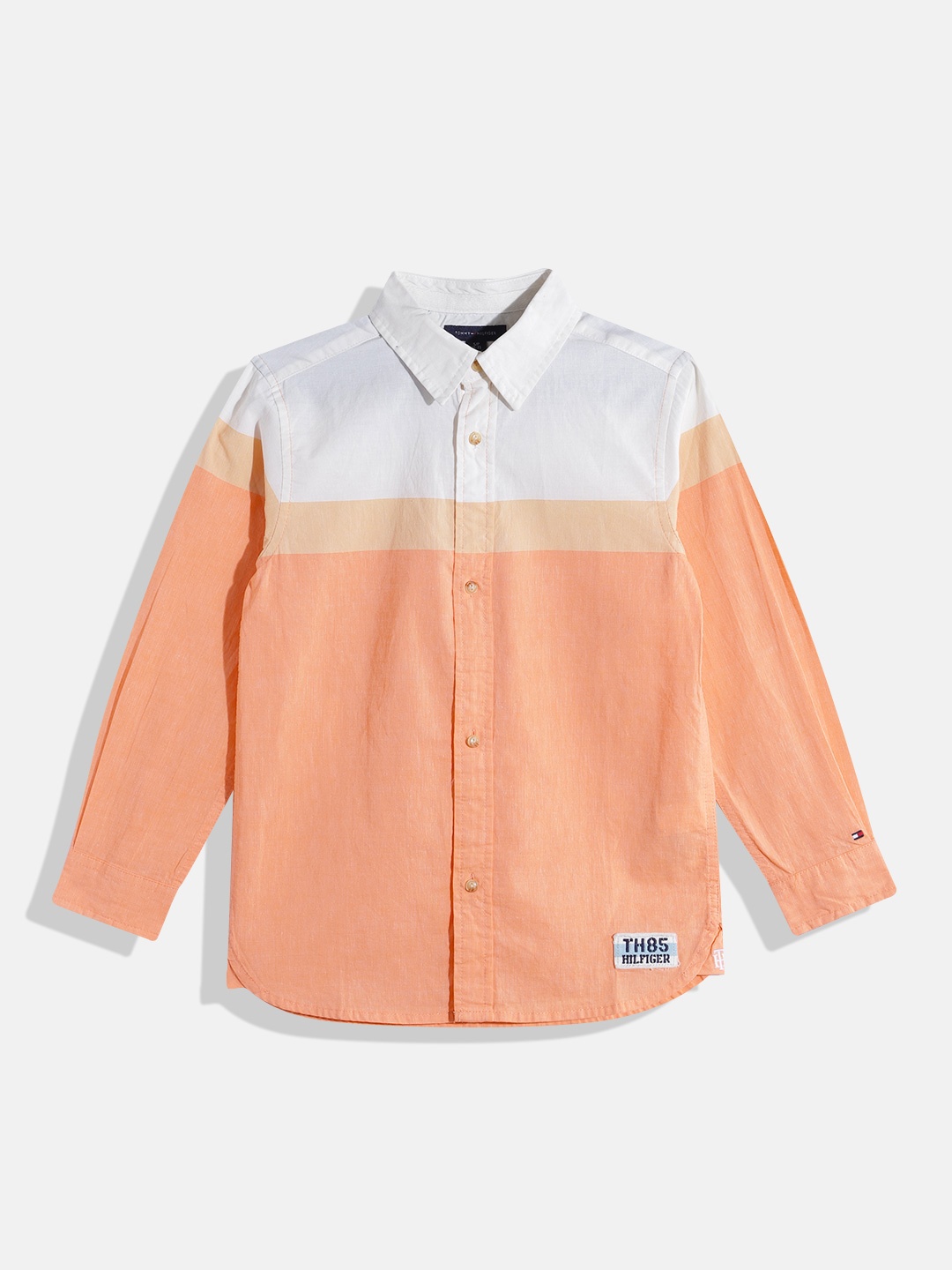 

Tommy Hilfiger Boys Cotton Linen Colourblocked Casual Shirt, Orange