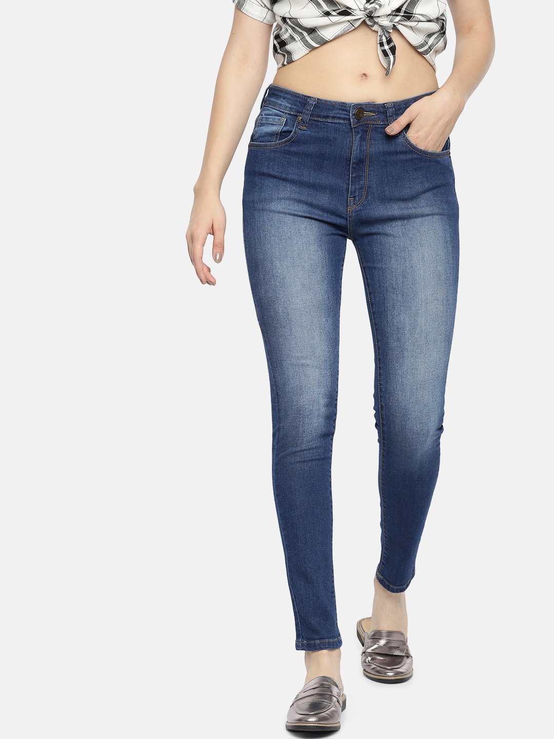 

French Connection Women Blue Skinny Fit Mid-Rise Clean Look Stretchable Jeans