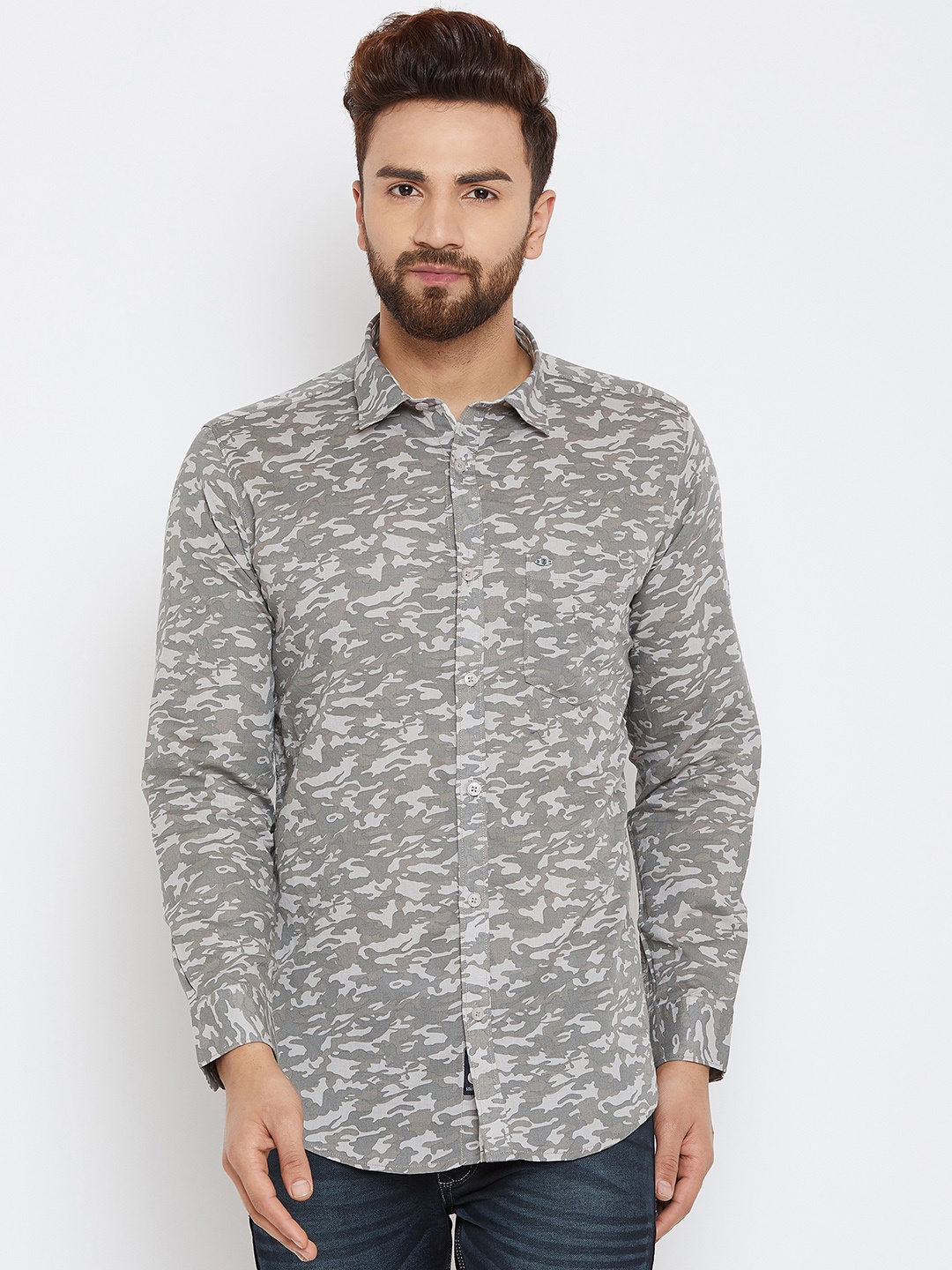 

Duke Men Grey Slim Fit Printed Casual Shirt
