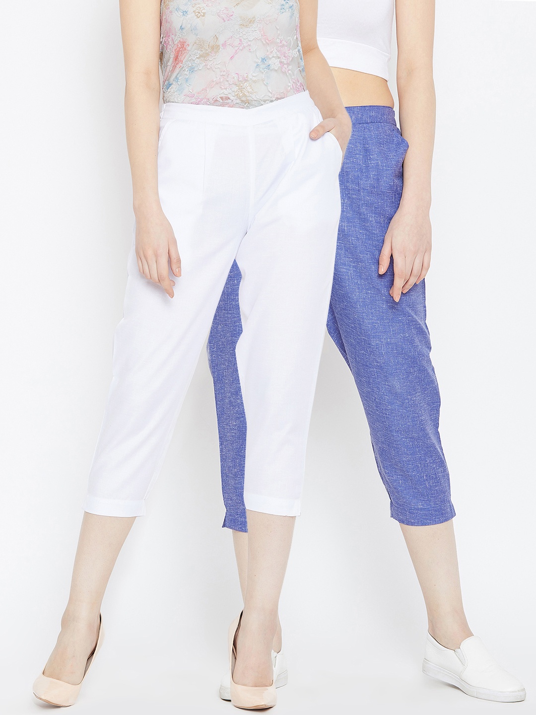 

Bitterlime Women White Solid Regular Fit Capris