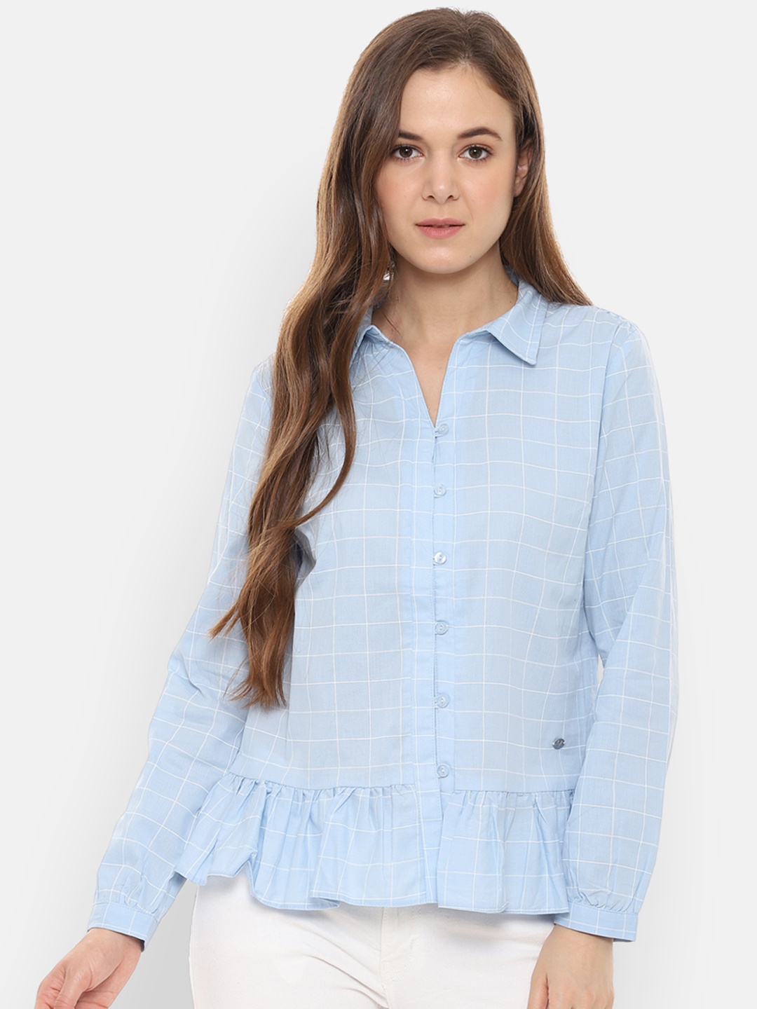 

Allen Solly Women Blue Regular Fit Checked Casual Shirt