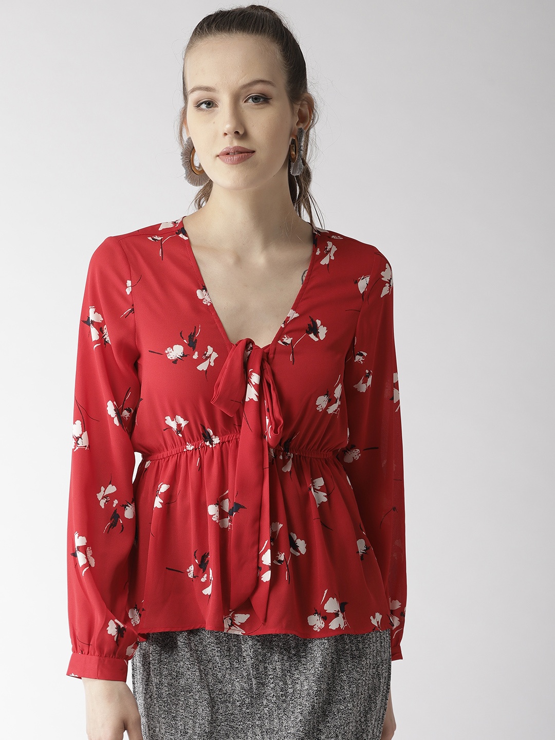 

QUIERO Women Red Printed Empire Top