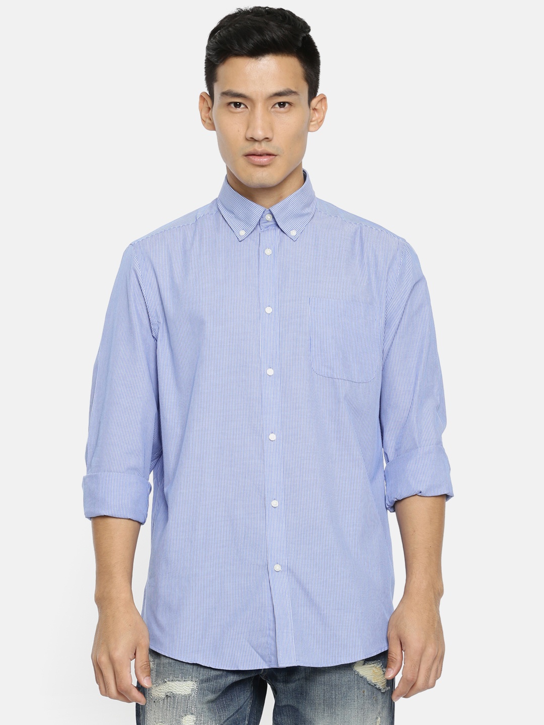 

OVS Men Blue & White Regular Fit Striped Casual Shirt