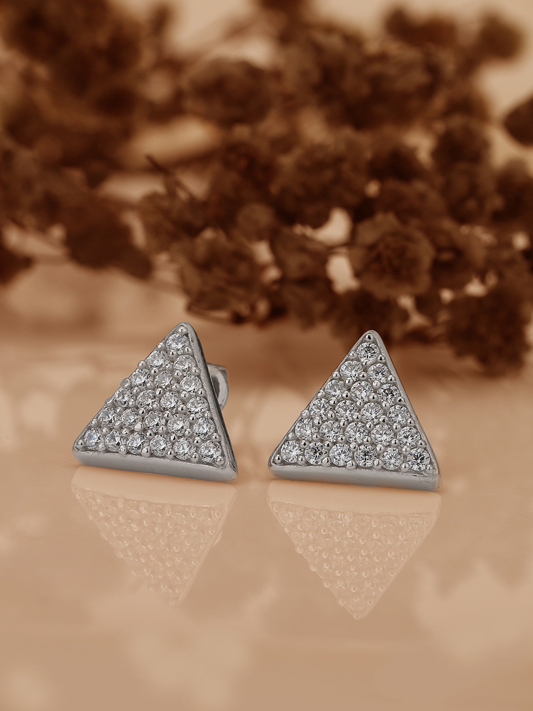 

Carlton London Silver-Toned Rhodium-Plated CZ Triangular Studs