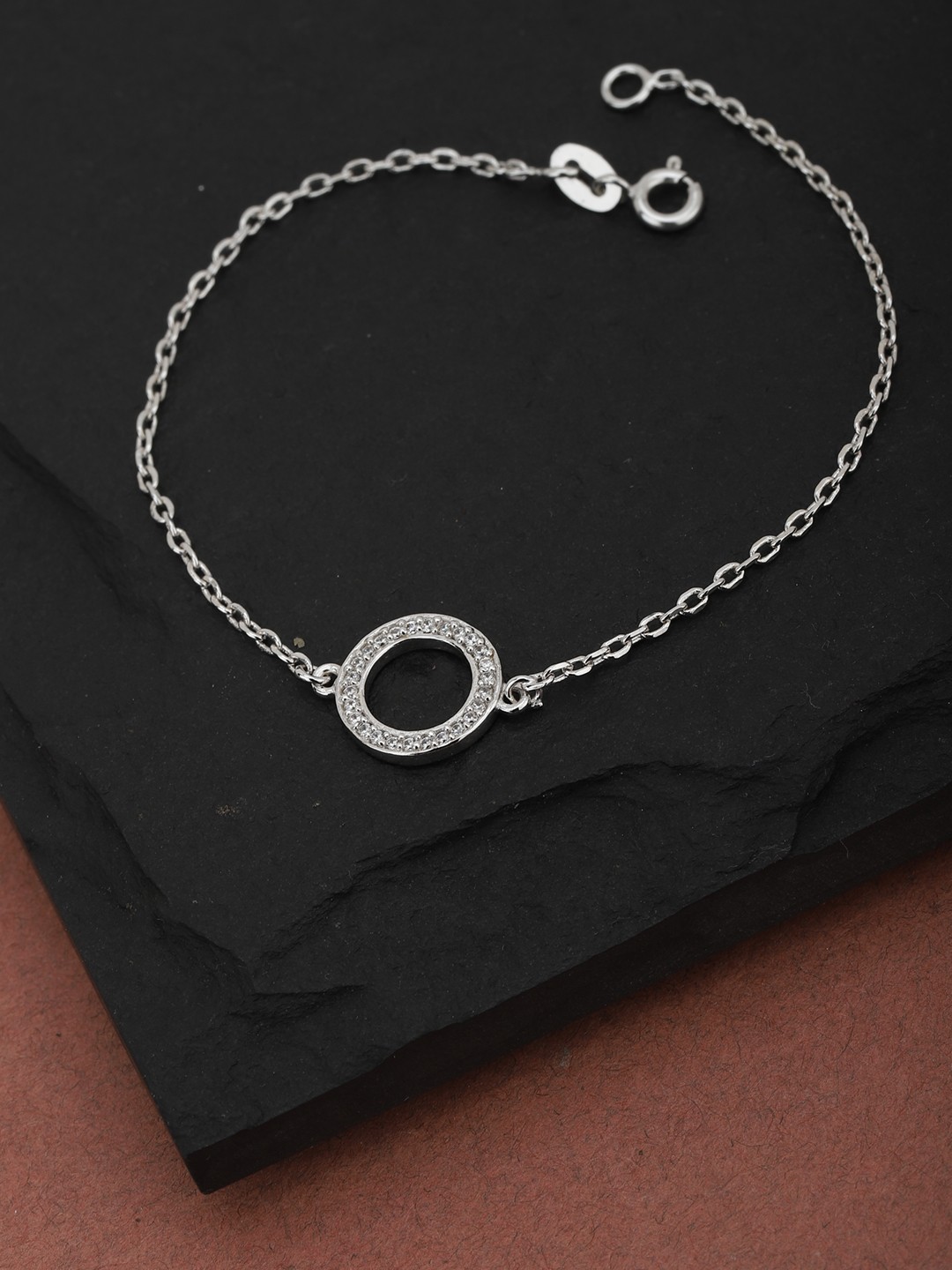 

Carlton London Silver-Toned Rhodium-Plated CZ Stone-Studded Charm Bracelet