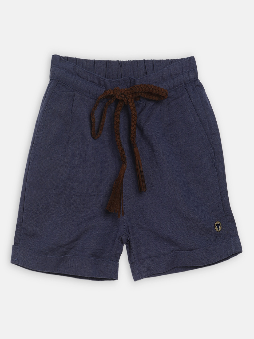 

Blue Giraffe Girls Navy Blue Solid Regular Fit Regular Shorts