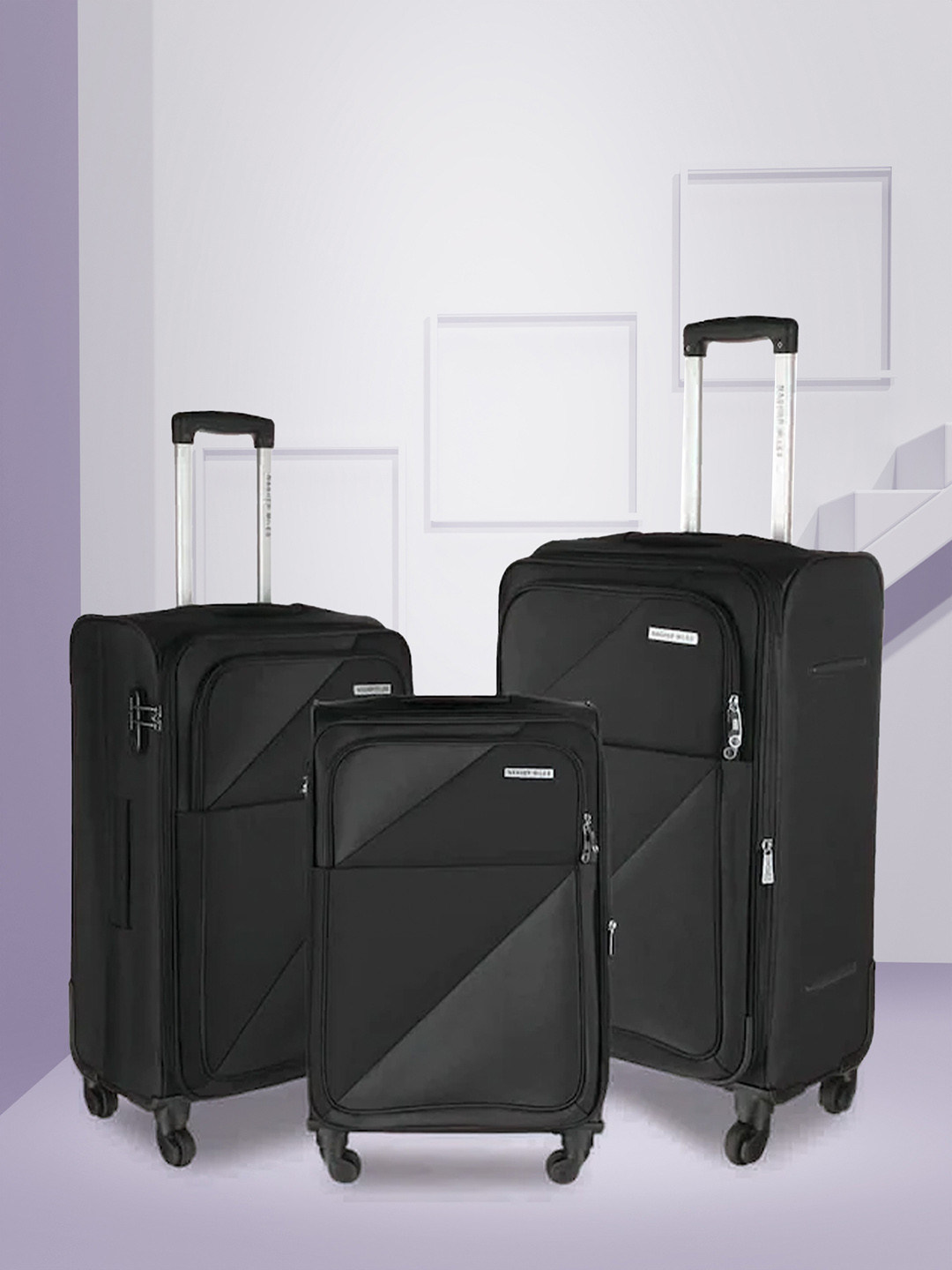 

Nasher Miles Unisex Set of 3 Solid Trolley Bags, Black