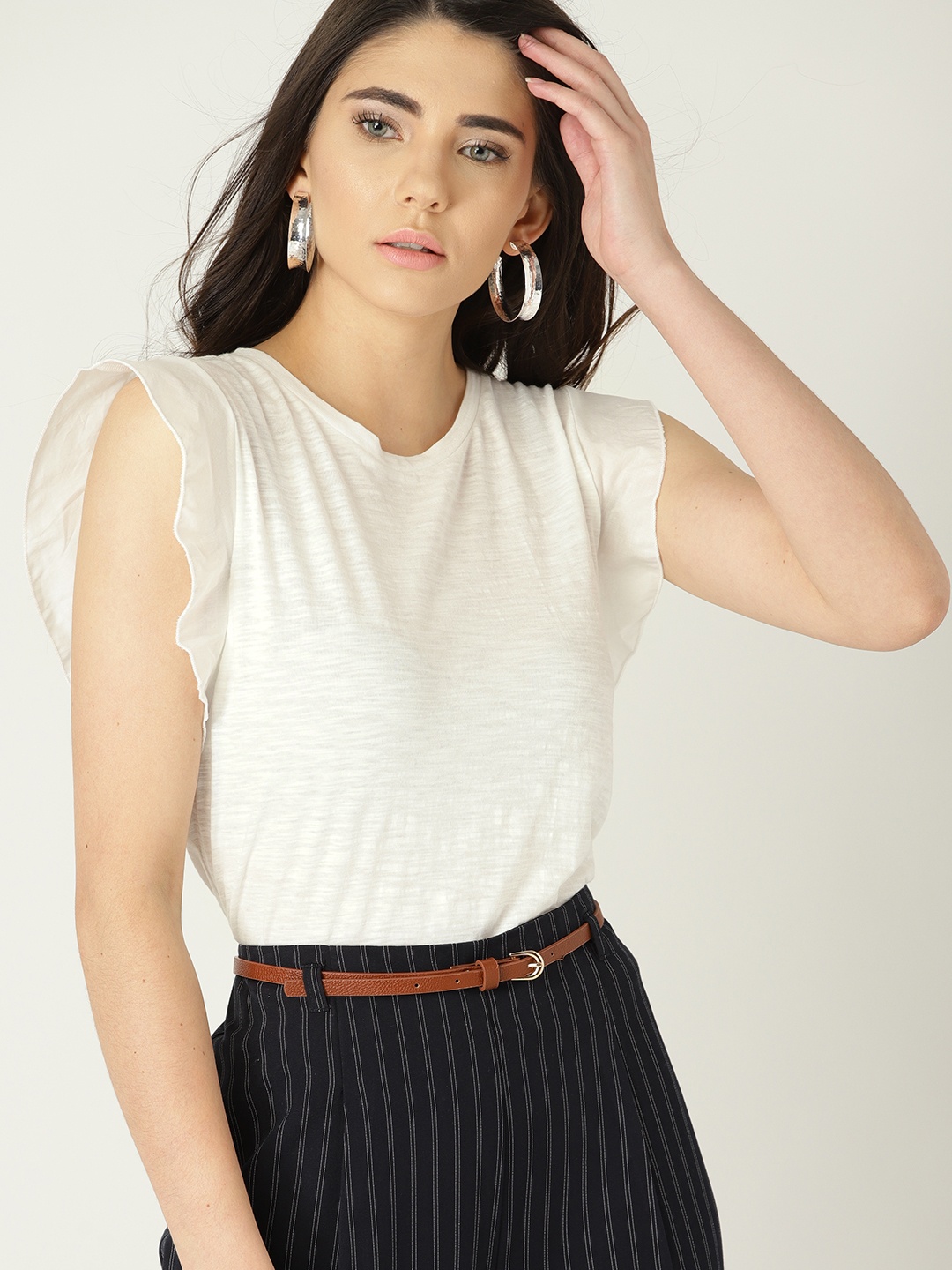 

MANGO Women White Solid Semi-Sheer Pure Cotton Top